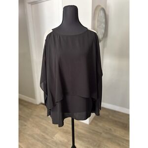 Chicos Womens Flowy Tunic Black Tan Bell Sleeve Top Workwear Size 3 or XL 16